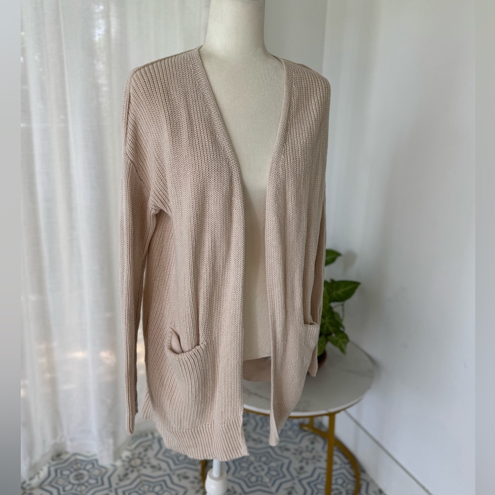 Universal Thread M 100% Cotton Cream Tan Knit Open Wrap Long Cardigan Sweater - Picture 2 of 8